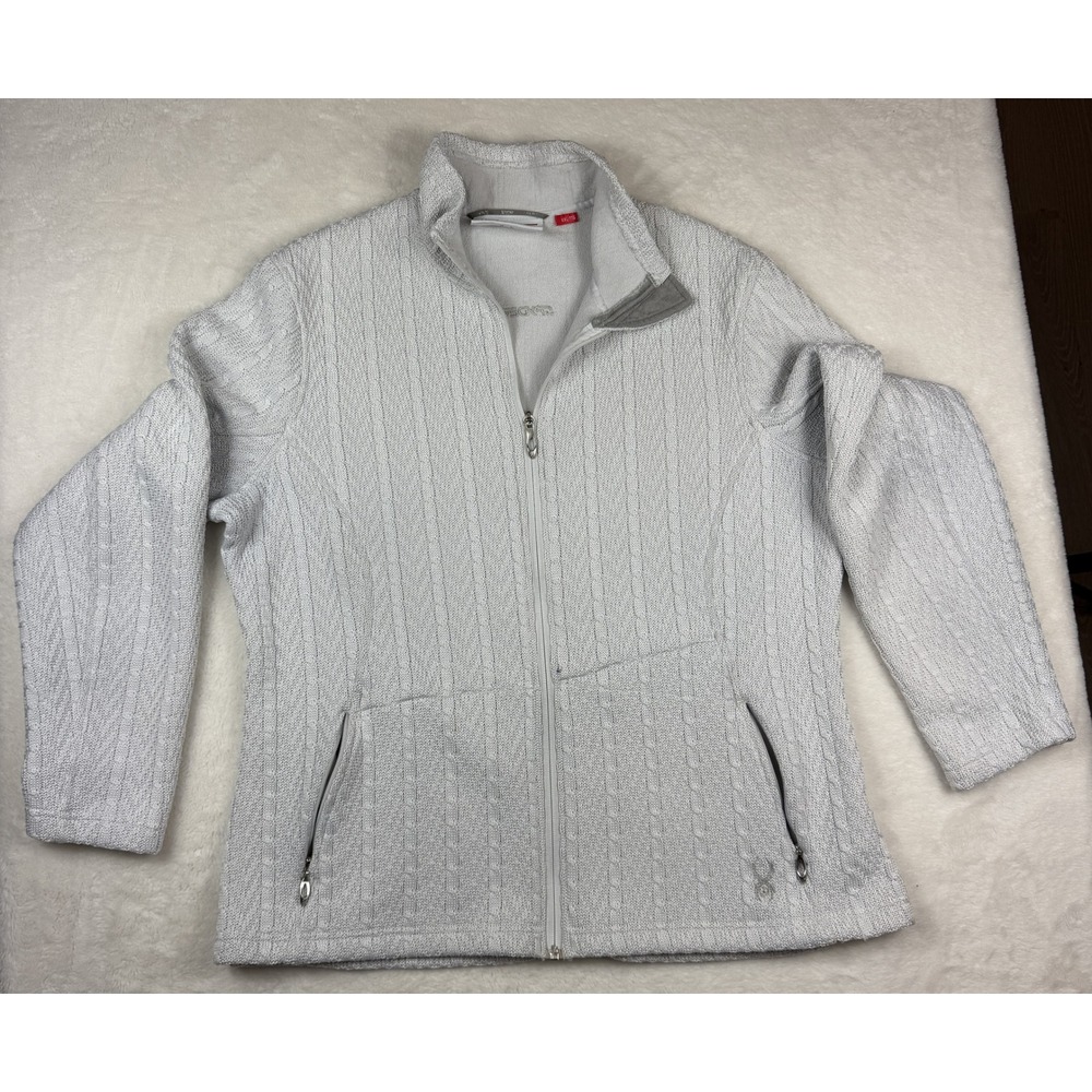 Spyder Core Women XXL Light Gray Cable Knit Full Zip Fleece Lined Sweater Jacket